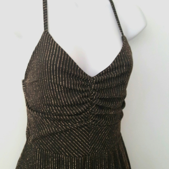 Jumpsuit Sexy Strappy Pullover Gold Metallic Stripes Black   Small Halloween - Picture 1 of 11